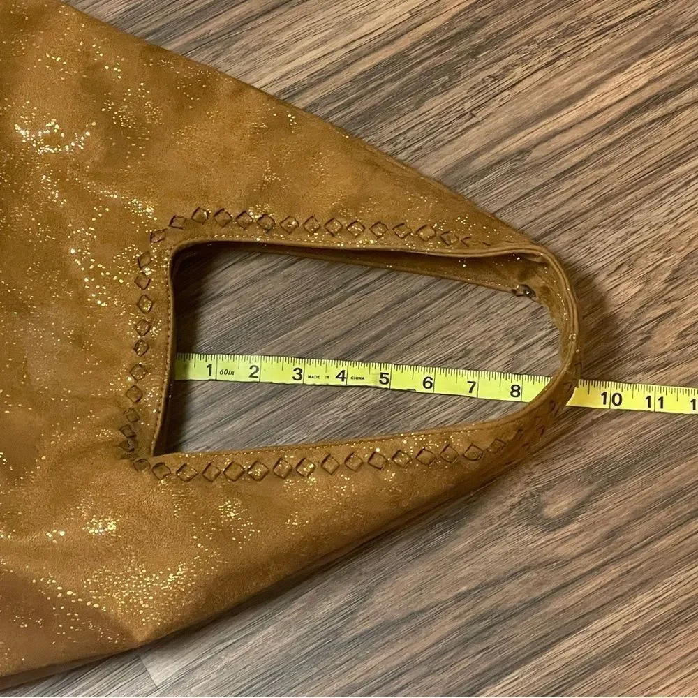 Deux Lux Oversized Shimmer Hobo Bag Camel Brown With Gold Flakes